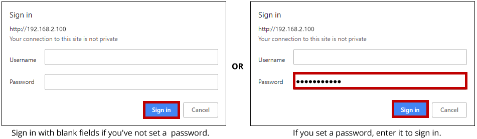 RA Sign in No Password Set or with Password Set AVTECH
