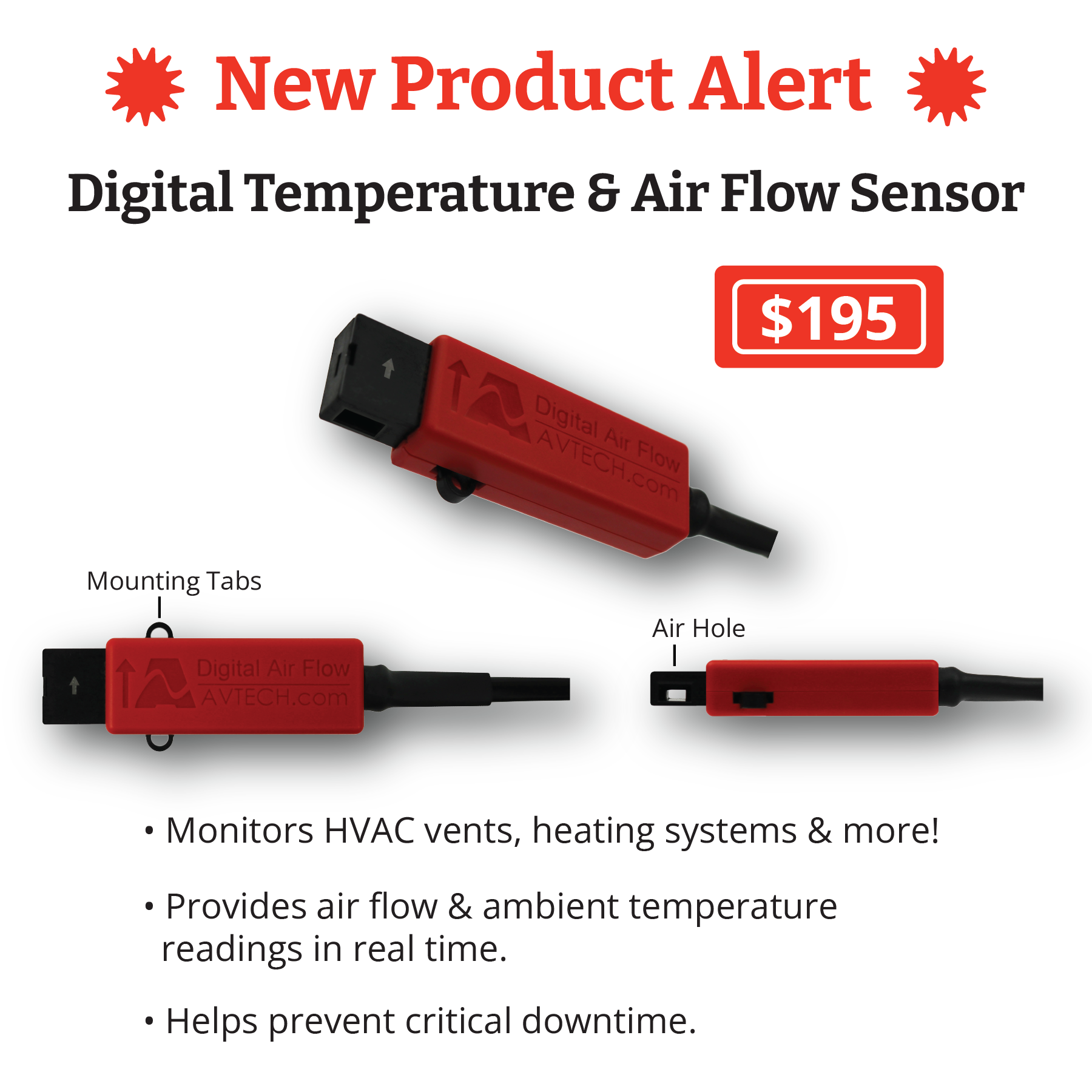 Accurately Monitor Air Flow For Fans, HVAC Vents & More - Digital  Temperature & Air Flow Sensor - AVTECH